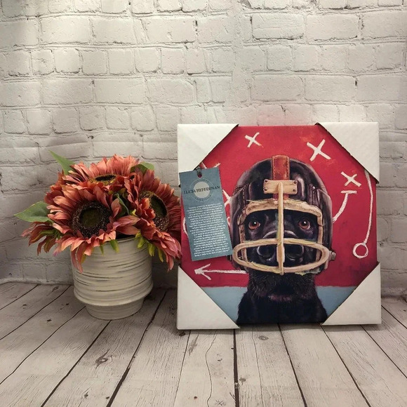 12x12 canvas ROOKIE dog wearing a football helmet - Picture 1 of 5